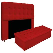 Conjunto Cabeceira Estofada Mel 140cm e Calçadeira Mel 140cm Suede Vermelho