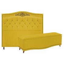 Conjunto Cabeceira Estofado Yasmim + Recamier Baú Yasmim 160 Cm Para Cama Box Queen Size Quarto Suede Amarelo - Amarena