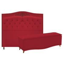 Conjunto Cabeceira Estofado Yasmim + Recamier Baú Yasmim 160 Cm Para Cama Box Queen Size Quarto Suede Vermelho - Amarena