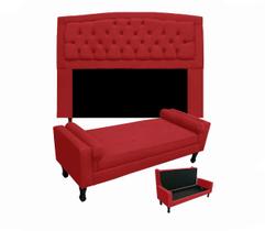 Conjunto Cabeceira Geovana + Calçadeira Fênix King 195cm Suede Vermelho - LM DECOR
