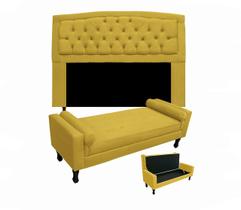 Conjunto Cabeceira Geovana + Calçadeira Fênix Queen 160cm Suede Amarelo - LM DECOR