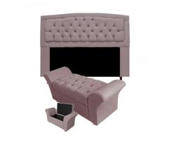 Conjunto Cabeceira Geovana e Recamier Veneza Baú King 195 cm Suede Rose - INCASA DECOR
