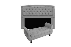 Conjunto cabeceira geovana king 195cm + recamier calçadeira new grecia 195cm suede cinza Conjunto cabeceira geovana king 195cm + recamier calçadeira new grecia 195cm suede cinza