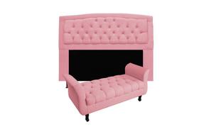 Conjunto cabeceira geovana solteiro 100cm + recamier calçadeira new grecia 100cm suede rosa Conjunto cabeceira geovana solteiro 100cm + recamier calçadeira new grecia 100cm suede rosa