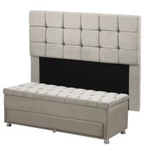 Conjunto Cabeceira Julia + Calçadeira Munique 1,60 Veludo Bege - Shop das Cabeceiras