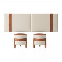 Conjunto Cabeceira King Artemis Puffs Orion Cru Couro Caramelo - MS