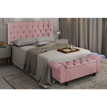 Conjunto Cabeceira King e Recamier Baú Capitonê Veludo Rosa Paris Ii 1,84m