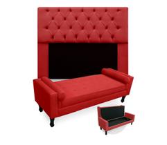 Conjunto Cabeceira Mirage Com Recamier Baú Fenix Casal 140 cm Corano Vermelho - DL DECOR