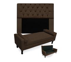 Conjunto Cabeceira Mirage Com Recamier Baú Fenix King 195 cm Suede Marrom - DL DECOR