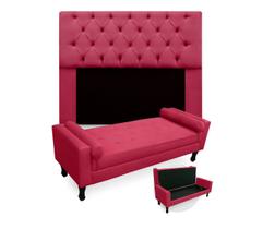 Conjunto Cabeceira Mirage Com Recamier Baú Fenix King 195 cm Suede Rosa Pink - DL DECOR