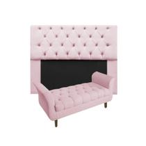 Conjunto Cabeceira Mirage Com Recamier Grécia King 195 cm Suede Rosa Bebe - LM DECOR