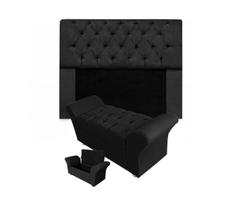 Conjunto Cabeceira Mirage e Calçadeira Baú Veneza Queen 160 cm Suede Preto - LM DECOR