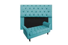 Conjunto cabeceira mirage solteiro 100cm + recamier calçadeira new grecia 100cm suede azul turquesa