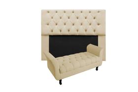 Conjunto cabeceira mirage solteiro 100cm + recamier calçadeira new grecia 100cm suede bege