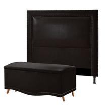 Conjunto Cabeceira New York + Calçadeira Holanda 1,95 Material Sintético Marrom Escuro - Shop das Cabeceiras