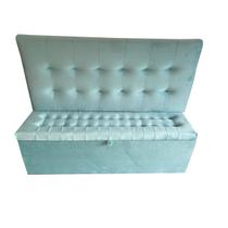 Conjunto cabeceira painel e recamier puff baú beira de cama queen size - 1,58 cm - azul claro