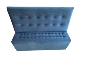 Conjunto cabeceira painel e recamier puff baú beira de cama queen size - 1,58 cm - azul marinho