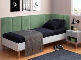 Conjunto Cabeceira Painel Estofada Cama de Solteiro - Verde Menta