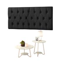 Conjunto Cabeceira Painel Estofada Capitonê 140 cm Preto Paris e Mesa de Centro e Apoio Liz Off White EJ