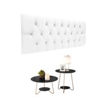 Conjunto Cabeceira Painel Estofada Capitone 160cm Queen Branco Paris e Mesa de Centro e Apoio Liz Preta EJ