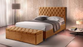 Conjunto Cabeçeira + Puff Baú Ouro Capitonado Sued para Solteiros Conjunto Cabeçeira + Puff Baú Ouro Capitonado Sued para Solteiros