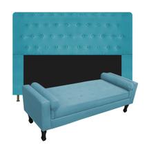 Conjunto cabeceira queen 160cm brenda + recamier félix 160cm suede azul turquesa