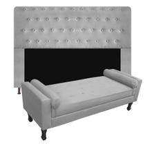 Conjunto cabeceira queen 160cm brenda + recamier félix 160cm suede cinza Conjunto cabeceira queen 160cm brenda + recamier félix 160cm suede cinza