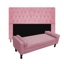 Conjunto cabeceira queen 160cm brenda + recamier félix 160cm suede rosa