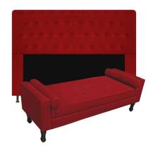 Conjunto cabeceira solteiro 90cm brenda + recamier félix 90cm suede vermelho