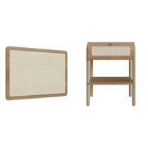 Conjunto Cabeceira Solteiro 90cm e Mesa de Cabeceira 1 Gaveta Pé Madeira Palhinha Oslo