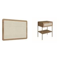 Conjunto Cabeceira Solteiro 90cm e Mesa de Cabeceira 1 Gaveta Pé Metal Dourado Palhinha Oslo