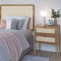 Conjunto Cabeceira Solteiro 90cm e Mesa de Cabeceira 2 Gavetas Pé Madeira Palhinha Oslo