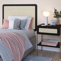 Conjunto Cabeceira Solteiro Maia 90cm e Mesa de Cabeceira Jocasta 1 Gaveta Pé Metal Palhinha Boho Móvel na Caixa