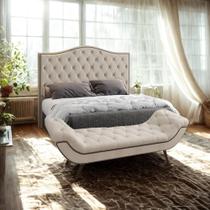 Conjunto Cabeceira Viena 140cm Puff Veneza Com Tacinhas e Pés em Madeira Linho Bege Larbelle Móveis Conjunto Cabeceira Viena 140cm Puff Veneza Com Tacinhas e Pés em Madeira Linho Bege Larbelle Móveis