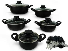Conjunto Caçarola 5 Peças Antiaderente Tampa De Vidro