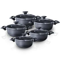 Conjunto caçarola panela antiaderente 5 pçs preto com tampa de vidro Conjunto caçarola panela antiaderente 5 pçs preto com tampa de vidro