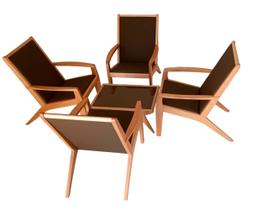conjunto cadeira de madeira / estofado marrom