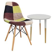 Conjunto Cadeira em ABS FW-070F Patchwork e Mesa Coffe Eiffel Wood