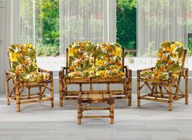 Conjunto Cadeiras de Bambu + Mesa Para Sala e Área Externa T4 - Elegant Deccor