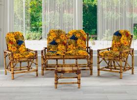 Conjunto Cadeiras de Bambu + Mesa Para Sala e Área Externa T7 - Elegant Deccor