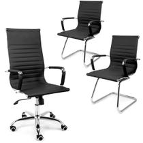 Conjunto Cadeiras De Escritório Moob Boston 2 Cadeiras Executivas Base Fixa E 1 Cadeira Presidente Giratória Preta