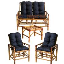 Conjunto Cadeiras E Mesa De Bambu Jardim Área Preto - Compree