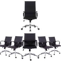 Conjunto Cadeiras Escritório 1 Presidente + 5 Diretor Boston Sala de Reunião Esteirinha Preta