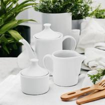 Conjunto Café com Bule 650ml Leiteira 350ml e Açucareiro 250ml Porcelana Branca