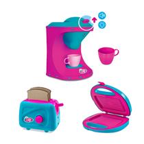 Conjunto Café Da Manhã Brinquedo Infantil Torradeira+Sanduicheira+Cafeteira
