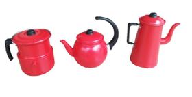 Conjunto Café De Alumínio Vermelho Craqueado 3 Peças Extang