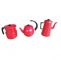 Conjunto Café De Alumínio Vermelho Craqueado 3 Peças Extang Conjunto Café De Alumínio Vermelho Craqueado 3 Peças Extang