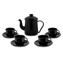 Conjunto Café Esmaltado Ewel Preto 9 pçs Bule e Xícaras Conjunto Café Esmaltado Ewel Preto 9 pçs Bule e Xícaras