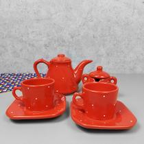 Conjunto Café Provençal 4 Peças Vermelho Poá Conjunto Café Provençal 4 Peças Vermelho Poá