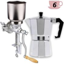 Conjunto Cafeteira Italiana 6 Xicaras + Moedor De Café Cafeteira Alumínio Utensílio Cozinha - Lares